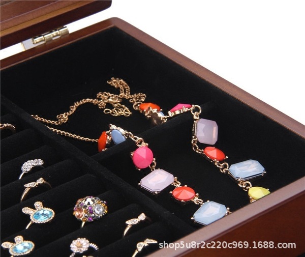 Caja de la joyería de madera maciza multi-capa Princesa Europea retro collar de la joyería caja de almacenamiento caja de la joyería de la boda regalo de cumpleaños