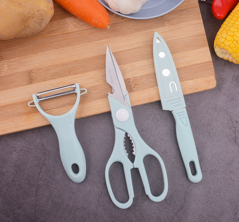 时尚北欧风格水果刀剪刀三件套刀具套装不锈钢削皮刀小刀厨房礼品详情1