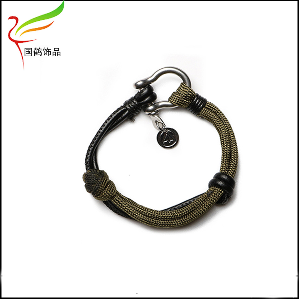 伞绳pu不锈钢扣子手链2