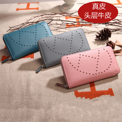 同款女士真皮钱包 荔枝纹头层牛皮经典款手拿包 男女通用钱夹厂家