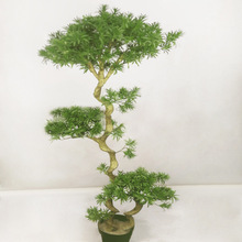 仿真弯杆迎客松 空间设计异形树 花艺办装仿真植物厂家 东莞绿茵