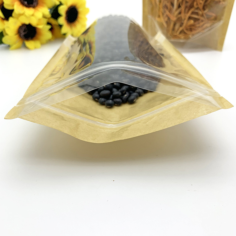 In-stock kraft paper vertical bone bags, self-standing and self-sealing bags, food packaging bags, semi-transparent kraft paper sealed bags pic 18