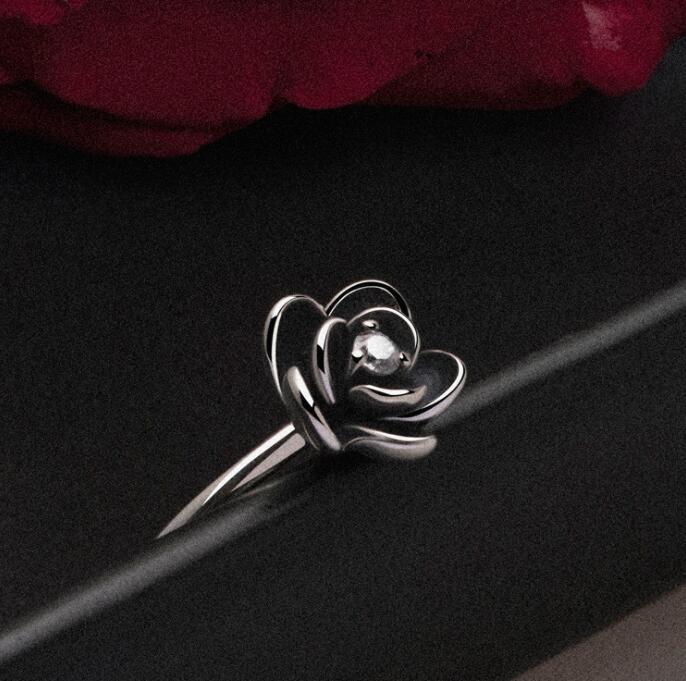 Black Rose Flower Ring