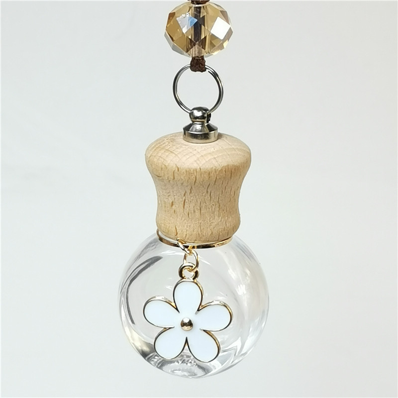 汽车香水瓶挂件车载香薰瓶挂饰车轮形小雏菊金属花瓣水晶珠蜡绳|ms