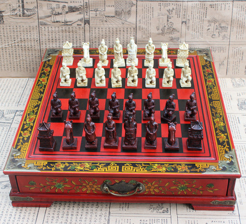 Cross-border creative chess desktop three-dimensional chess terracotta warriors chess pieces wooden chessboard cartoon characters