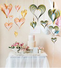 Store decoration for Qixi Festival, arranging shop front with 3D heart-shaped hanging decorations, shop pendecles, atmosphere setting, creative display window