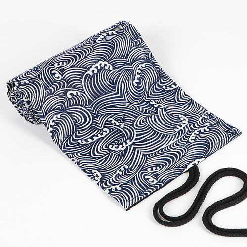 Small wave and wind print canvas pen pouch, 24, 36, 48, 72 holes large capacity rolling pencil case sketch colored pencil box