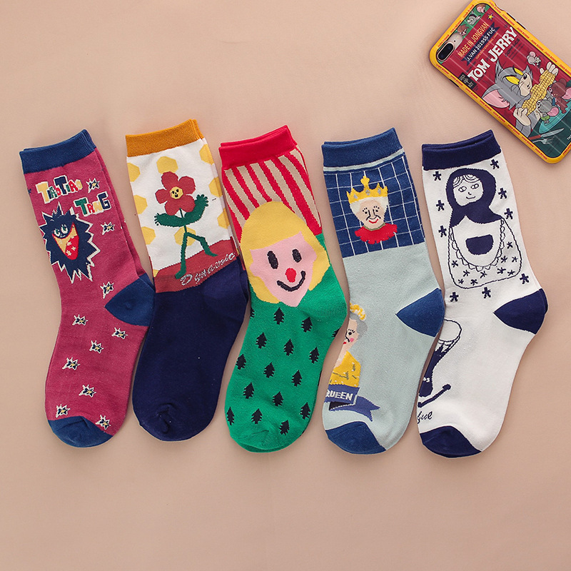 2019 autumn and winter pop candy series cartoon fashion fashionable socks Japanese creative illustration cotton socks tube women's socks