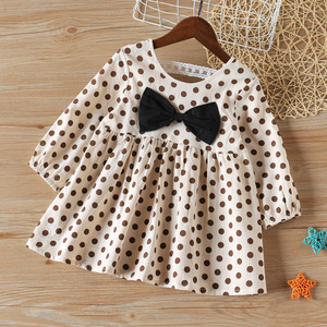 Girls dot dress long sleeve spring and autumn butterfly dew back princess skirt