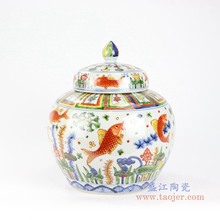 景德镇陶瓷器仿古明青花五彩鱼藻纹茶叶罐子客厅装饰收藏品摆件