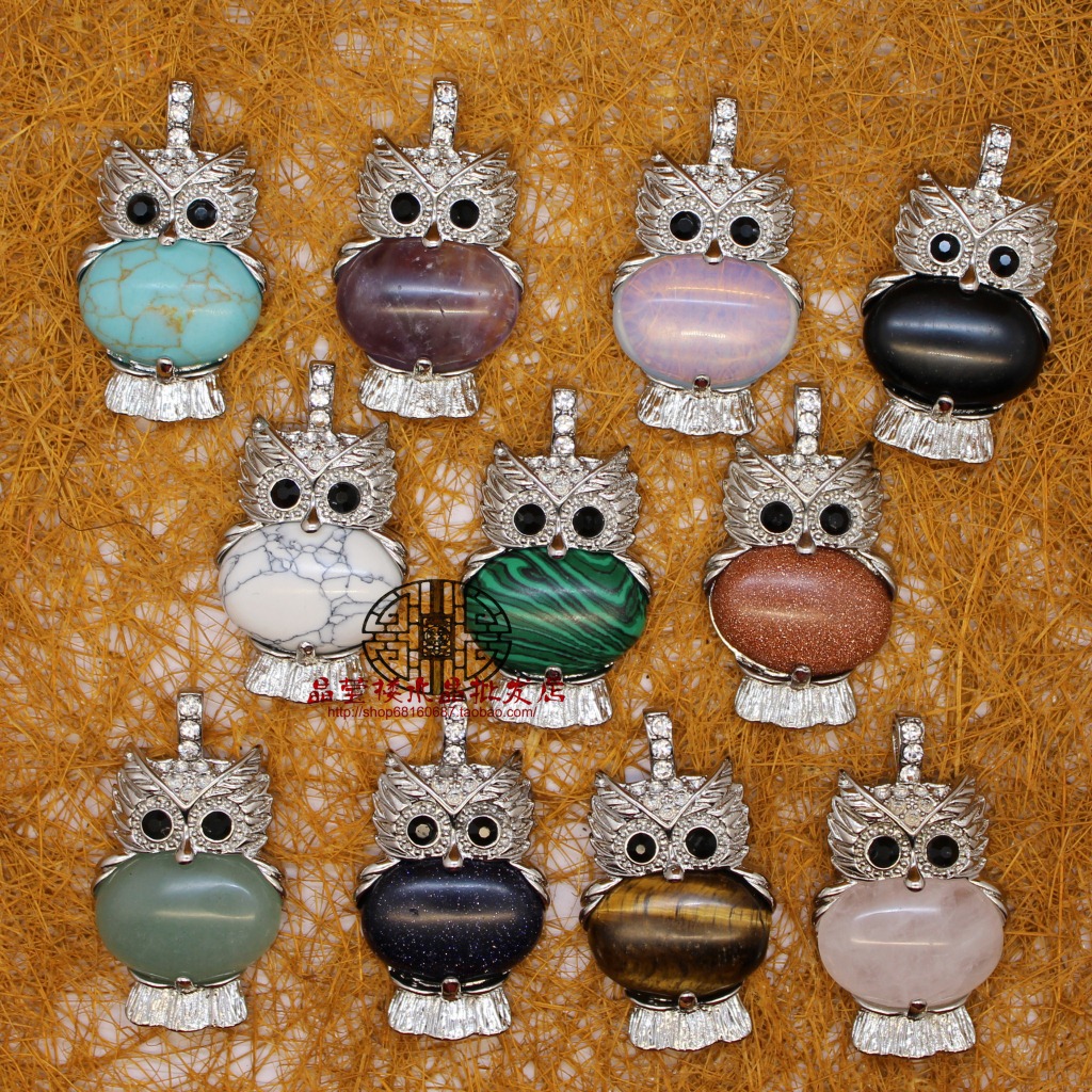 厂家货源 小巧可爱绿松石挂坠猫头鹰吊坠项链 原单外贸饰品