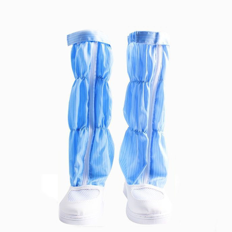 无尘鞋透气网面长筒鞋防静电洁净鞋高筒靴PVC底条纹皮革面高帮