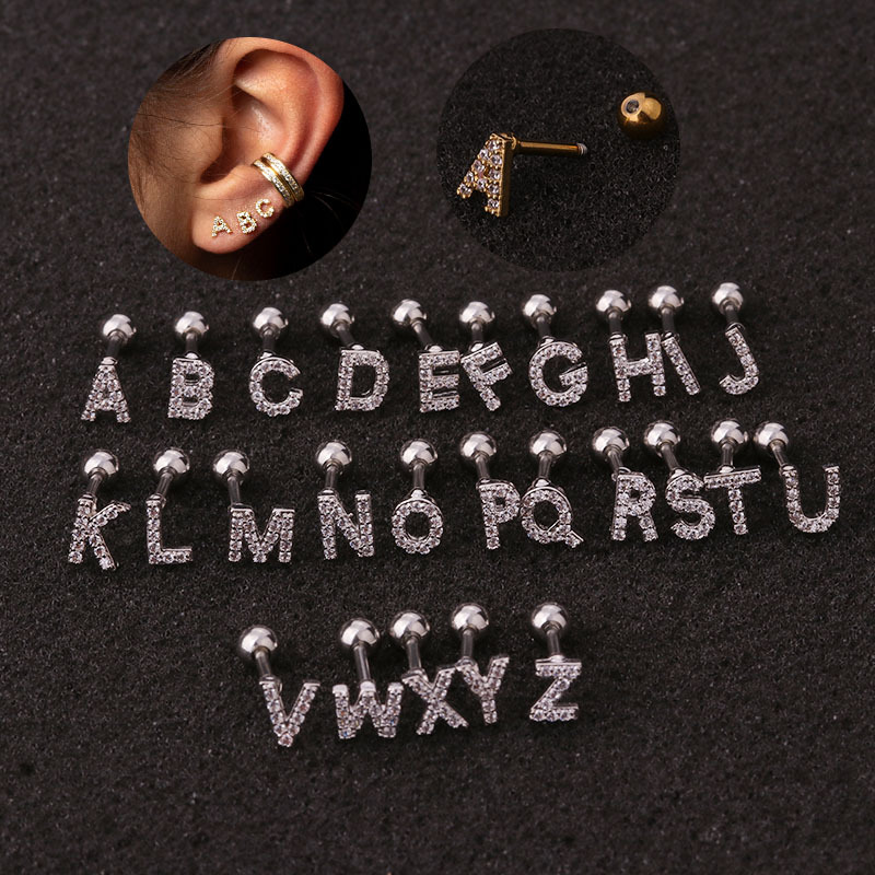 Ear Cartilage Rings & Studs Lady Letter 316 Stainless Steel  Copper display picture 2