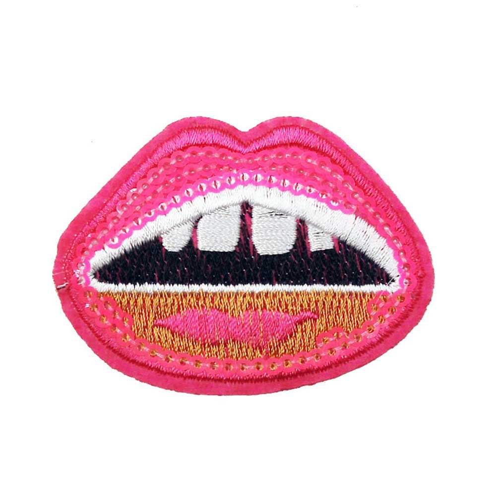 玫红色嘴唇嘴巴珠片绣花章 衬衫裤子书包手提袋装饰刺绣布贴定制