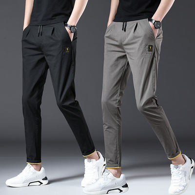 2019春夏新款休闲裤男宽松九分裤韩版小脚裤潮流男裤薄款松紧带裤|ms