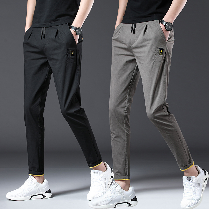 2019春夏新款休闲裤男宽松九分裤韩版小脚裤潮流男裤薄款松紧带裤|ms