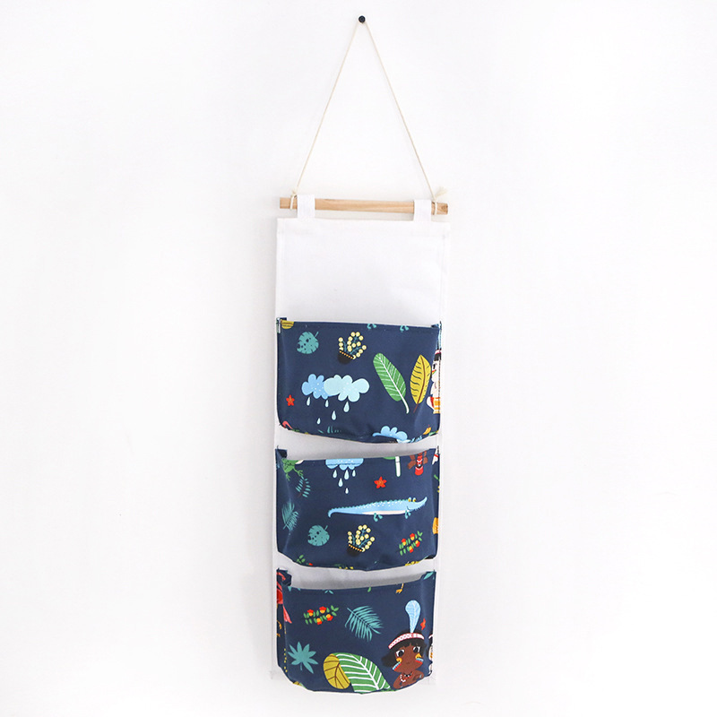 野丫头卡通墙壁收纳袋挂袋杂物袋挂袋墙挂整理袋三兜储物袋|ms