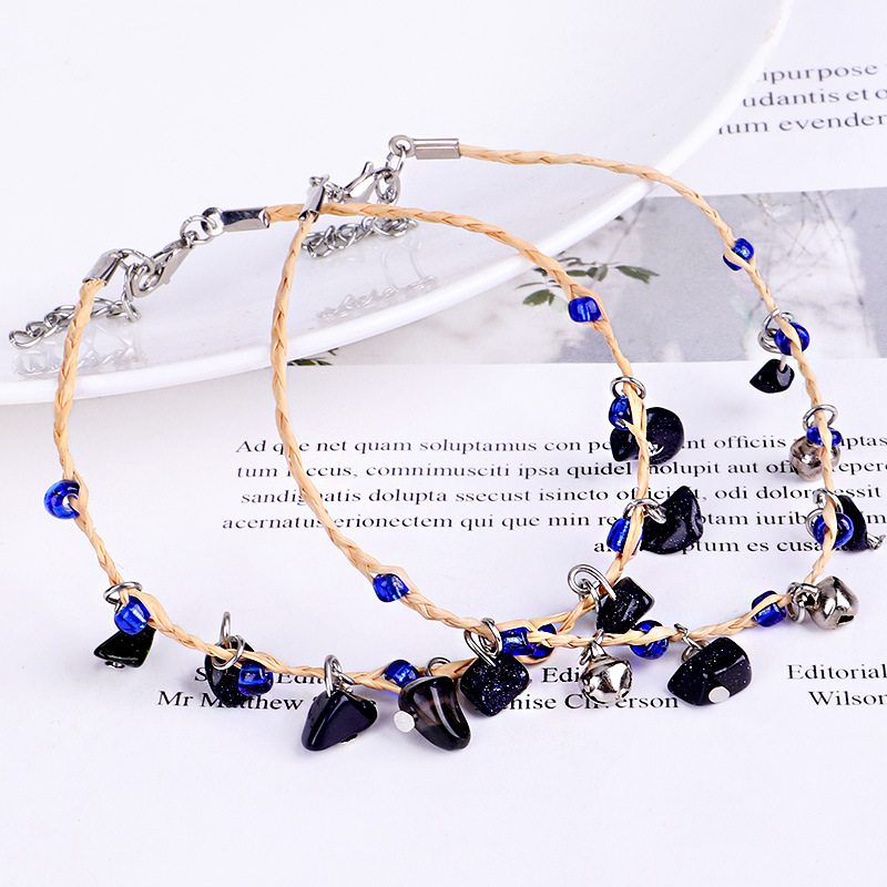 Bohemian Geometric Alloy Straw Braid Artificial Gemstones Womenu0027S Anklet