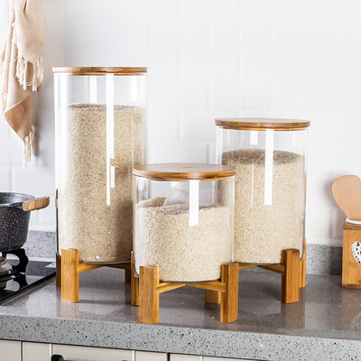 跨境供应家用创意玻璃米缸透明超大号密封罐10斤20带盖杂粮储物罐|ms