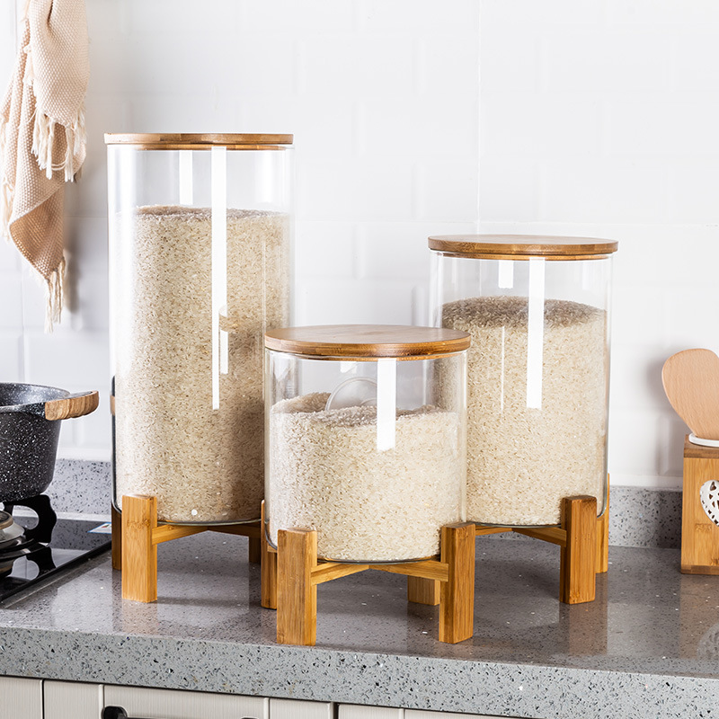 跨境供应家用创意玻璃米缸透明超大号密封罐10斤20带盖杂粮储物罐|ms