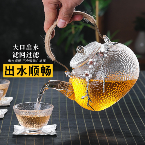 Cooking tea around the stove with hammer pattern Japanese style copper handle teapot glass teapot High borosilicate household health pot enamel pot