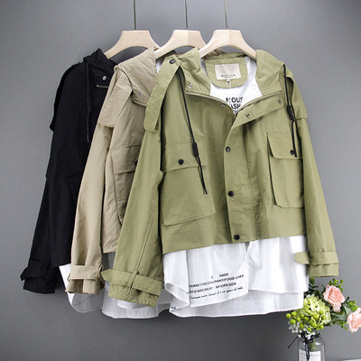 风格款2019秋季新款都市休闲韩版外套连帽直筒型女式风衣一手货源
