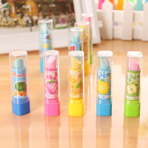 Cartoon Cute Creative Lipstick Eraser Fruit Shape Play-Doh Children's Learning Supplies Gift T