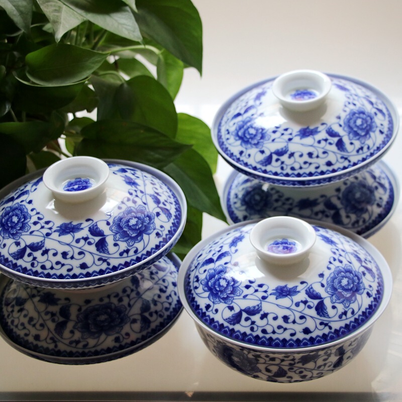 Autumn and Winter Tableware Ceramic Set High White Chinese Blue and White Round Heater Underglaze Color Belt Cover Bowl with Four Dishes and One Soup Bowl