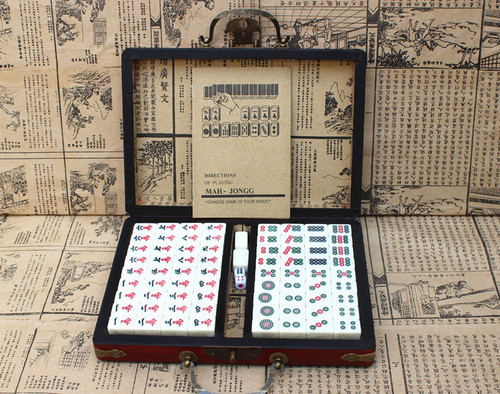 Antique Mahjong Box Miniature Mahjong Export Mahjong Travel Mahjong Dormitory Mahjong with Antique Leather Box and Instructions
