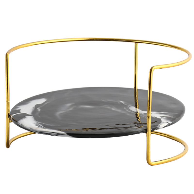 Nórdico oro hierro forjado cosméticos tocador rack de almacenamiento pastel postre placa cerámica pastelería rack bandeja