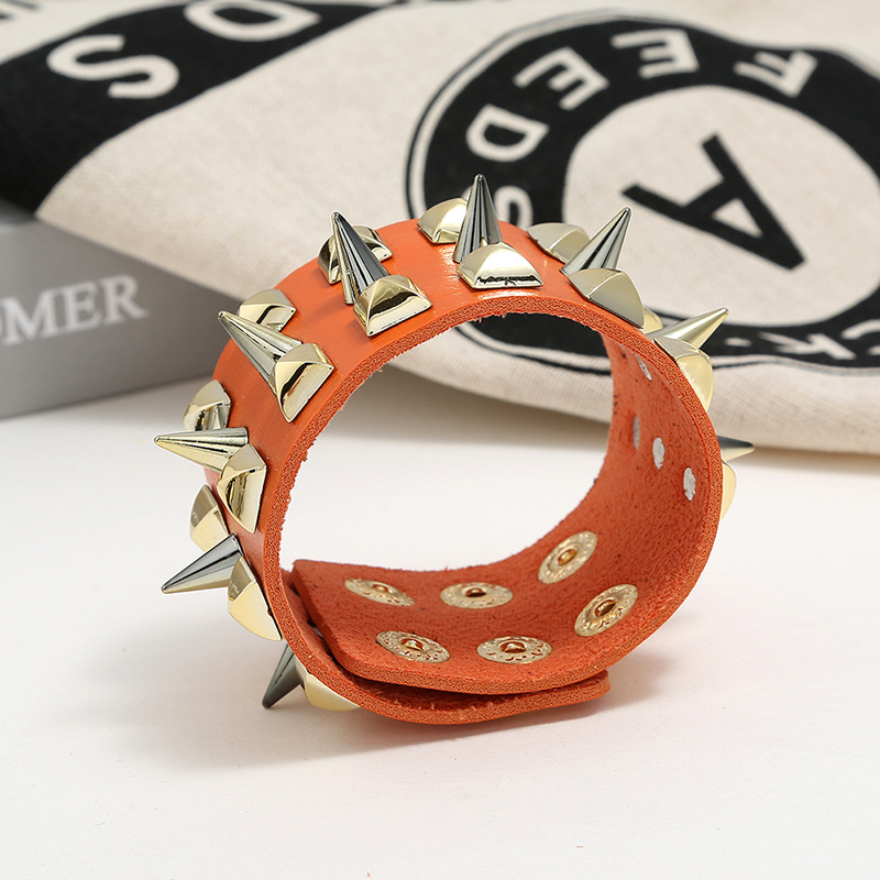 Menu0027s Faux Leather Bracelet Punk Spike Stud Bracelet Jewellery