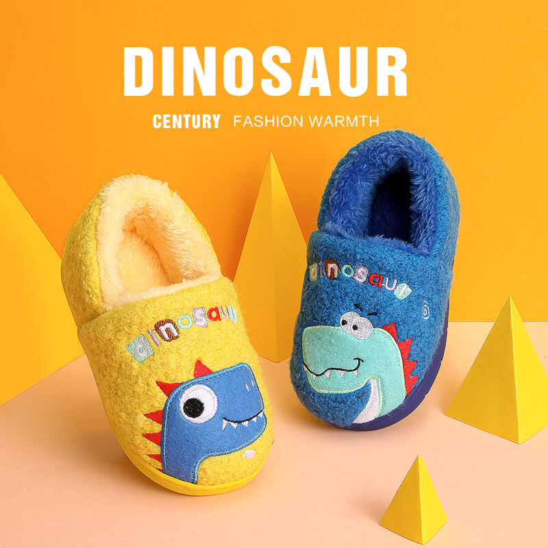 兒童棉拖鞋冬季可愛小恐龍圖案家居寶寶鞋保暖包跟棉拖