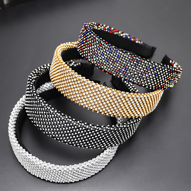 New Korean Retro Fashion Rhinestone Headband Shiny Multi-row Color Diamond Full Diamond Women's Headband A Wholesale display picture 1