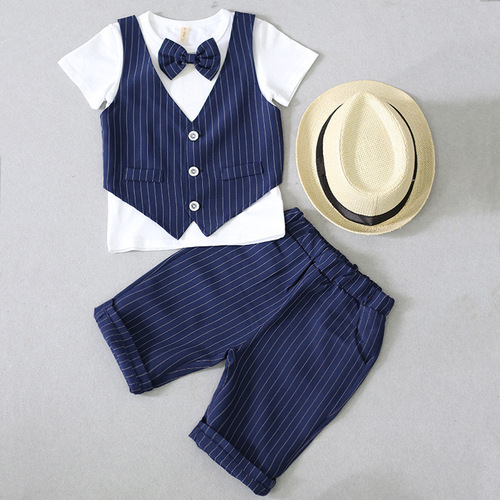 Factory direct sales summer children's suit Korean style boy suit children's vest two-piece performance dress one piece drop shipping