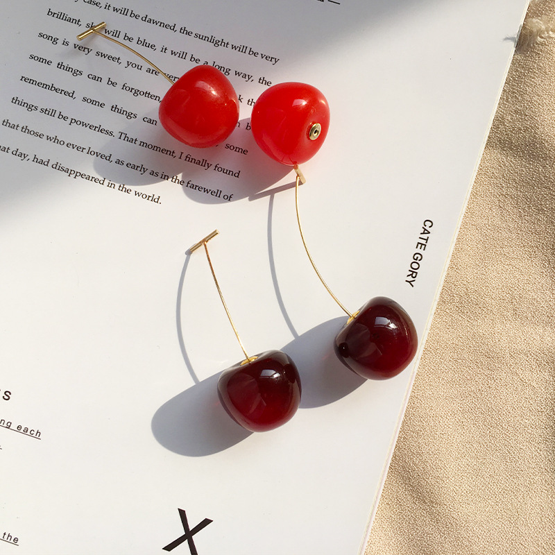 Simple Style Cherry Arylic Alloy Three-dimensional Women's Drop Earrings 1 Pair display picture 7