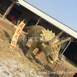稻草工艺品恐龙造型 景区园林各种造型制作 谷瑞稻草工艺品
