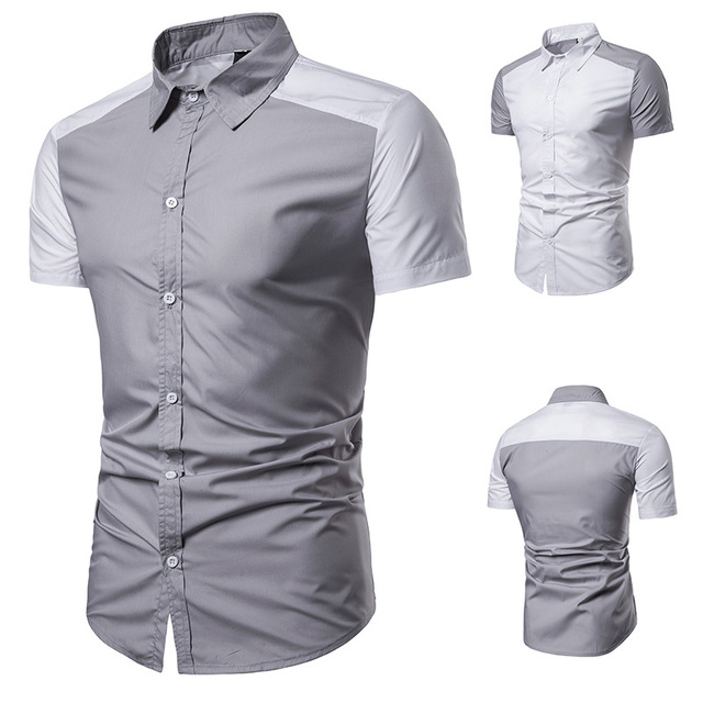 Fashion men’s short-sleeved shirt collar sleeves color matching 