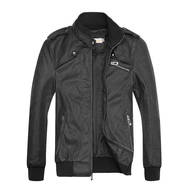 跨境专供2019春秋新款男式立领PU皮衣男士机车夹克厂家一件起批|ru