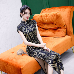 Chinese Dress cheongsam for womenLong double layer double sleeve high slit pink Qipao dress