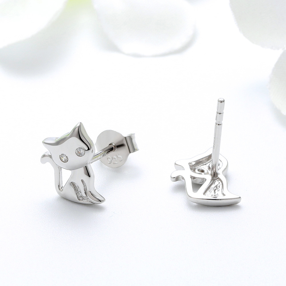 Women'S Gender 1 Pair 925 Sterling Silver Zircon Cat Ear Studs