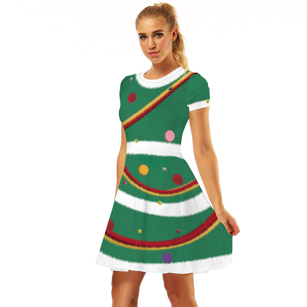 Women's Swing Dress Christmas Round Neck Printing Short Sleeve Christmas Pattern Above Knee Party Festival display picture 3
