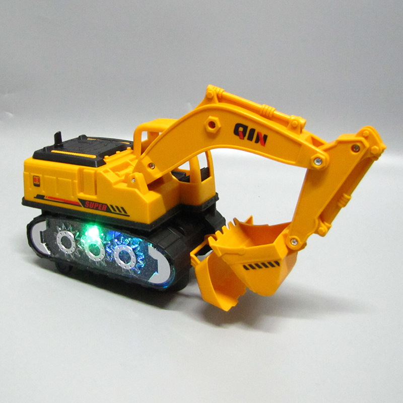 Nuevo eléctrico universal excavación suelo empujando ingeniería integrada simulación de vehículos modelo iluminación música juguetes para niños al por mayor