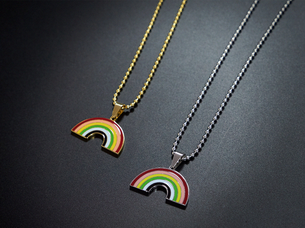 Ins Simple Japanese And Korean Harajuku Personality Net Red Earth Cool Rainbow Necklace Trendy Hip Hop Hiphop Pendant Titanium Steel Pendant display picture 1