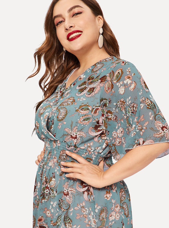 women s plus size floral v-neck chiffon long dress nihaostyles clothing wholesale NSCX72511