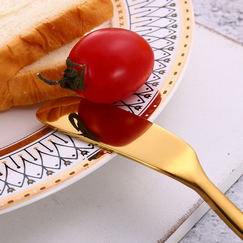 Stainless steel golden colored butter knife, Western food tableware, finely polished thick 666 butter knife, large butter knife