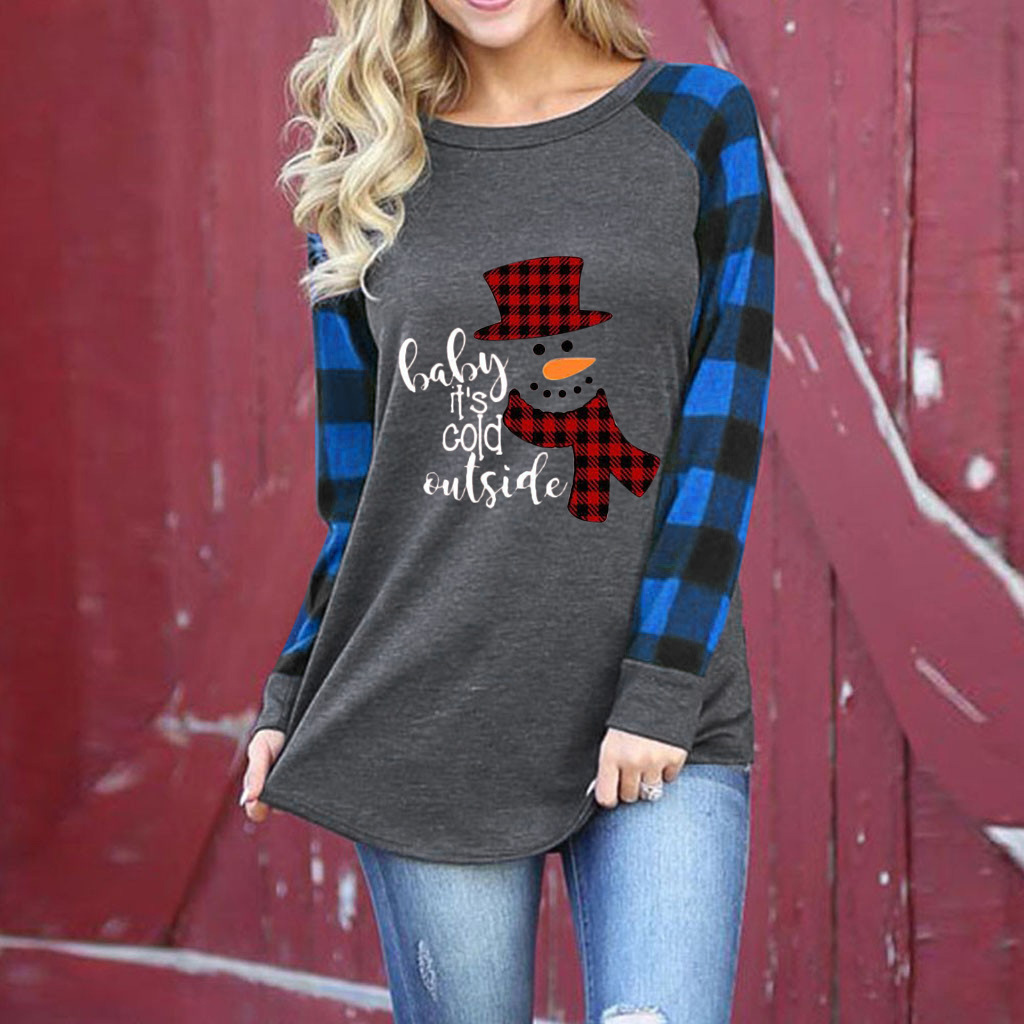 T-shirt Tops Type Wholesale Women'S Fashion Plaid Long Sleeve Printing T-Shirts