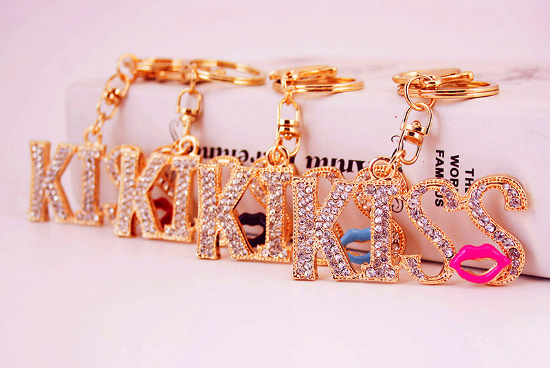 32g Weight Alloy, Metal Material Constellation Pattern Women'S Gender Pink, Purple, Red, Blue Color Diamonds Kiss Lips Mouth Women's Car Keychain 无