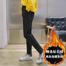 新款秋冬季加绒运动裤女长裤宽松休闲裤子哈伦小脚加厚卫裤7055