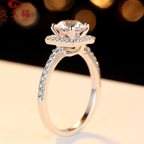 925 sterling silver ring for women European and American style group set single diamond 1 carat moissanite square silver jewelry wholesale
