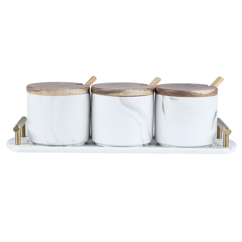 Simple marbling cerámica cocina suministros condimento tarro redondo nórdico condimento tarro traje combinación hogar creativo